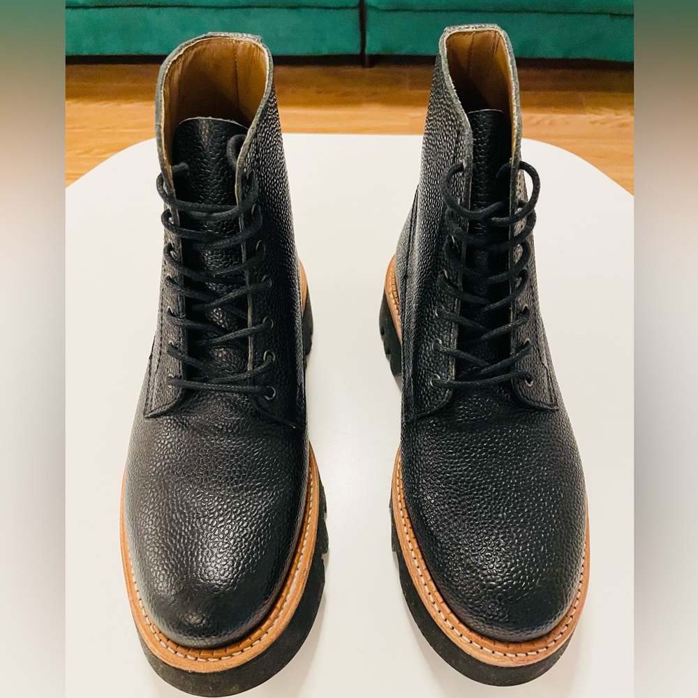 Grenson pebbled leather black boots from UK for sale.